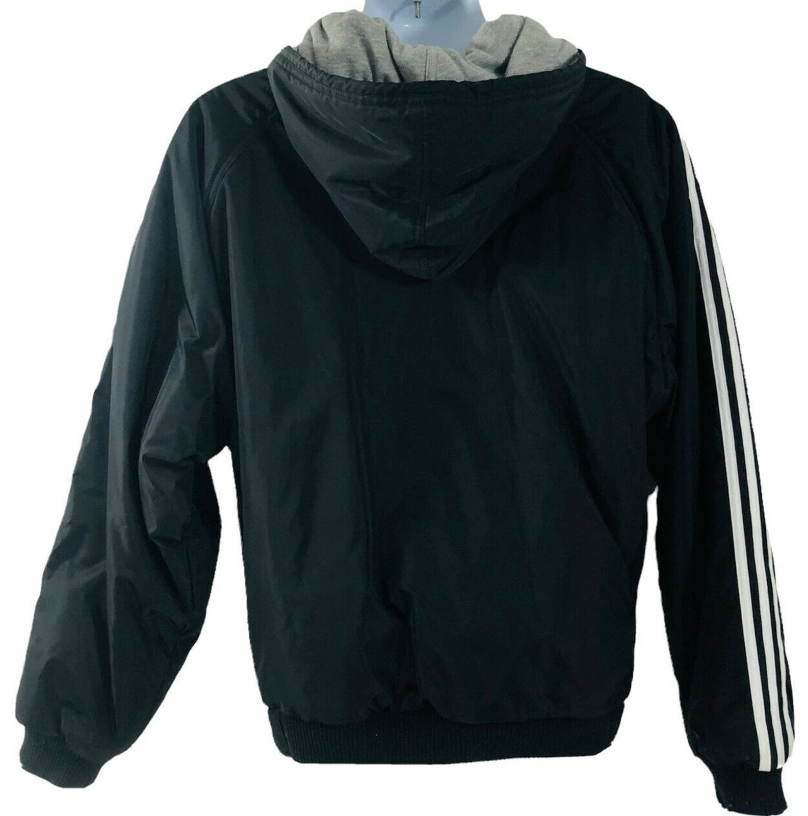 Adidas Puffer Jacket Mens L Reversible Grey Black 3 Stripes Adidas Puffer Jacket Mens L Reversible Grey Black 3 Stripes