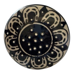 Ceramic Knob 1.75" Black and White Floral Geometric Design NOS