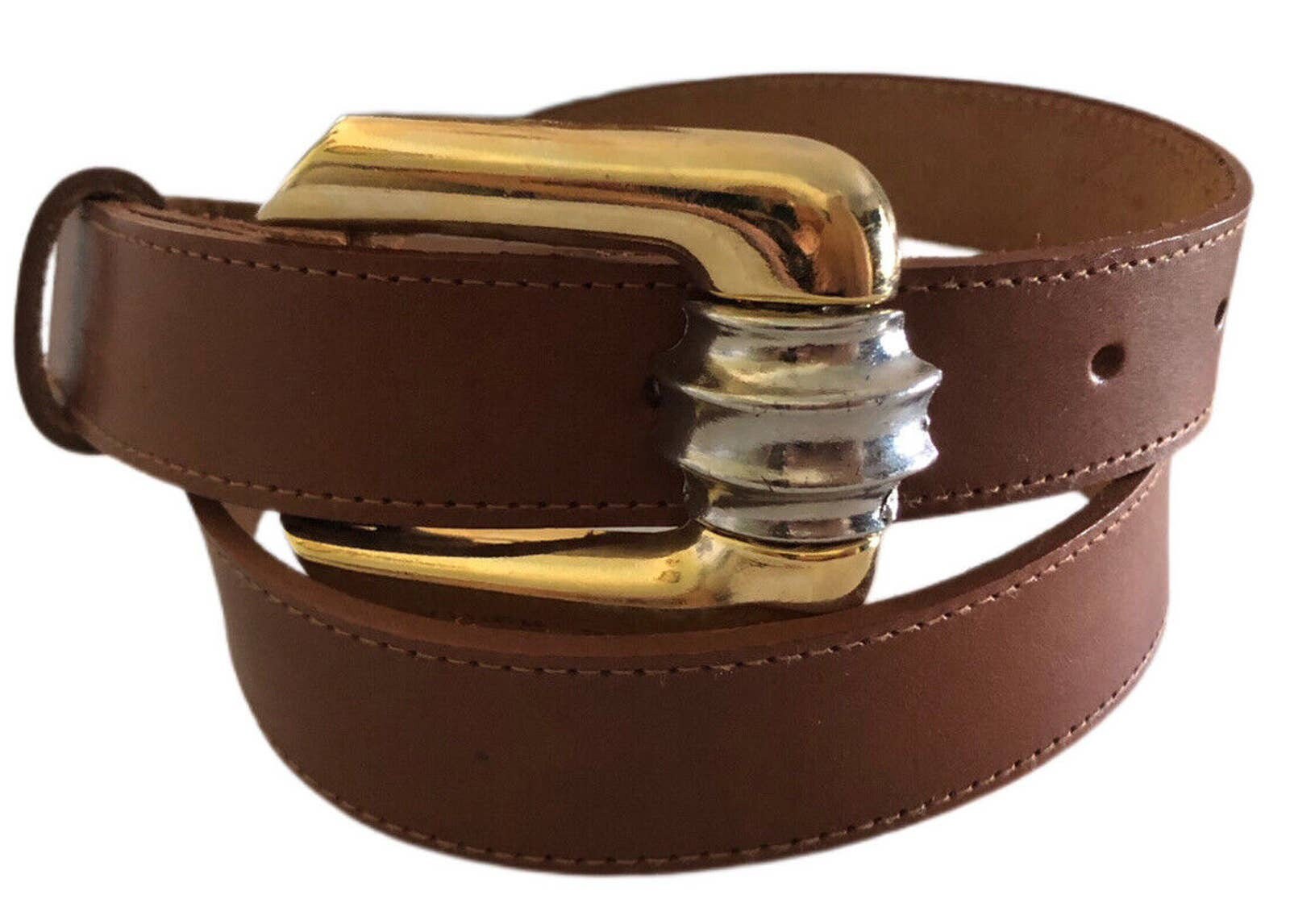 Brown Leather Belt Gold Square Buckle - Etsy display picture 1