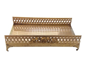 Hollywood Regency Roses Gold Brass Tone Kleenex Tissue Box Holder Vintage
