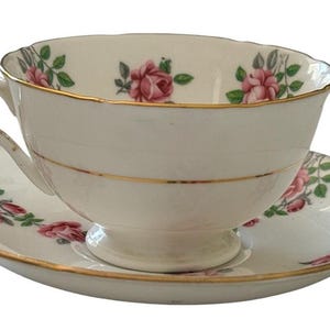 Royal Grafton Bone China Teacup Piattino Rosa Rosa 620 Bordo Oro Vintage Inghilterra
