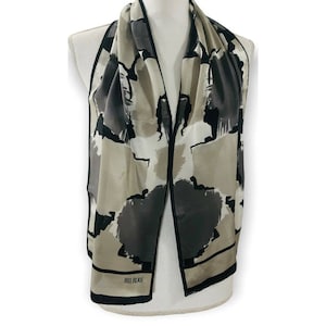 Bill Blass Vintage Scarf Gray Black Abstract 1980s Silk Scarf Rectangular