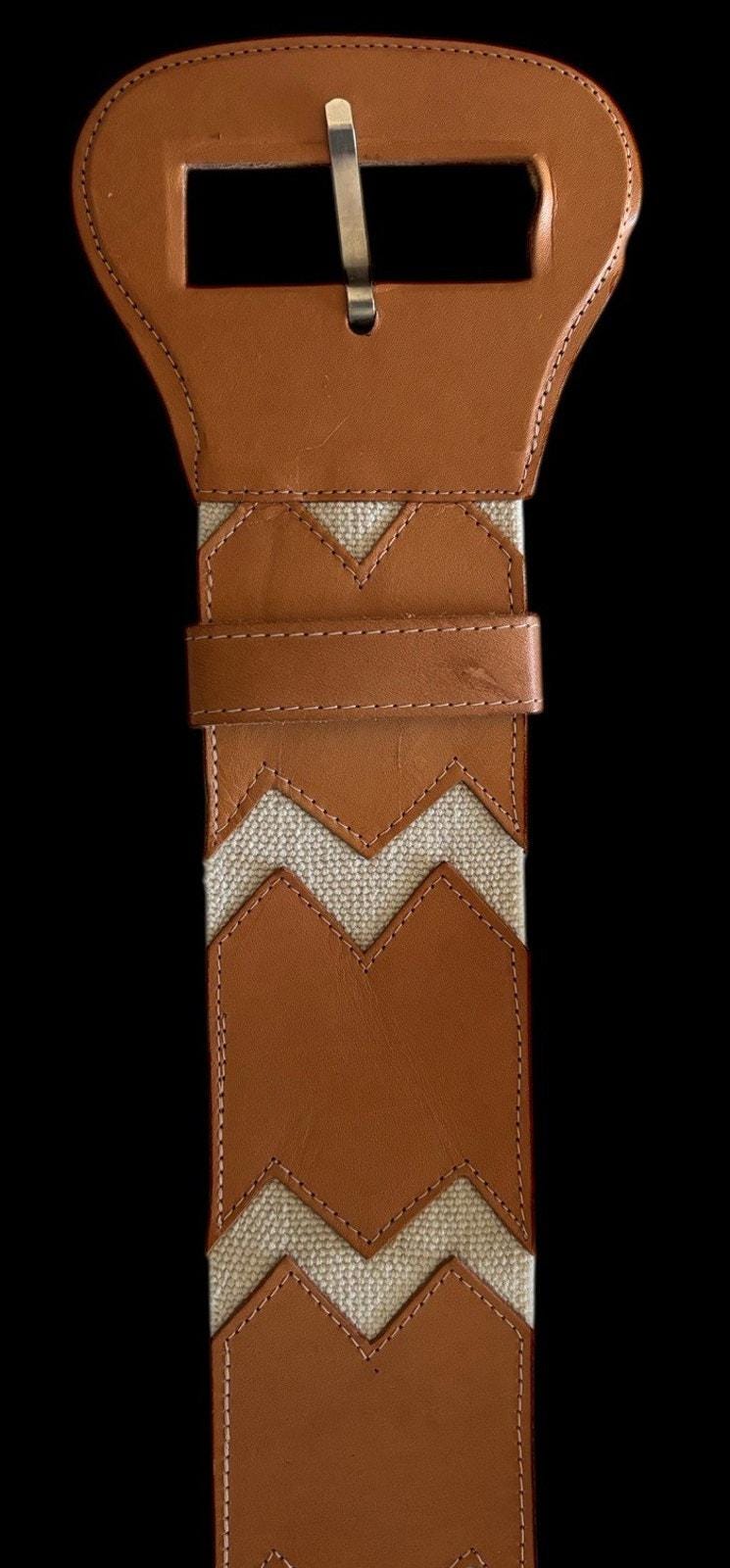 Christian Dior Women’s Wide Belt Elastic W/ Saddle Leather Zig Zag Sz ML 1980s Christian Dior Women main image 2