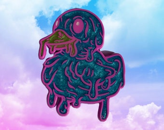 Melting Duck LuvaDuckie Pin - "Cotton Candy" - Twiddle Pin - Blue on Pink Metal