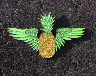 Flying Pineapple Wings Glitter Pin
