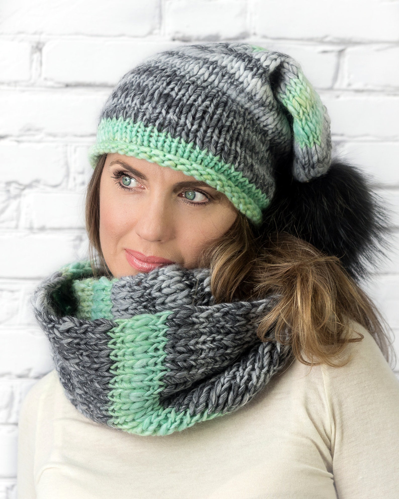 Infinity scarf and pompom hat winter set for women Winter Etsy