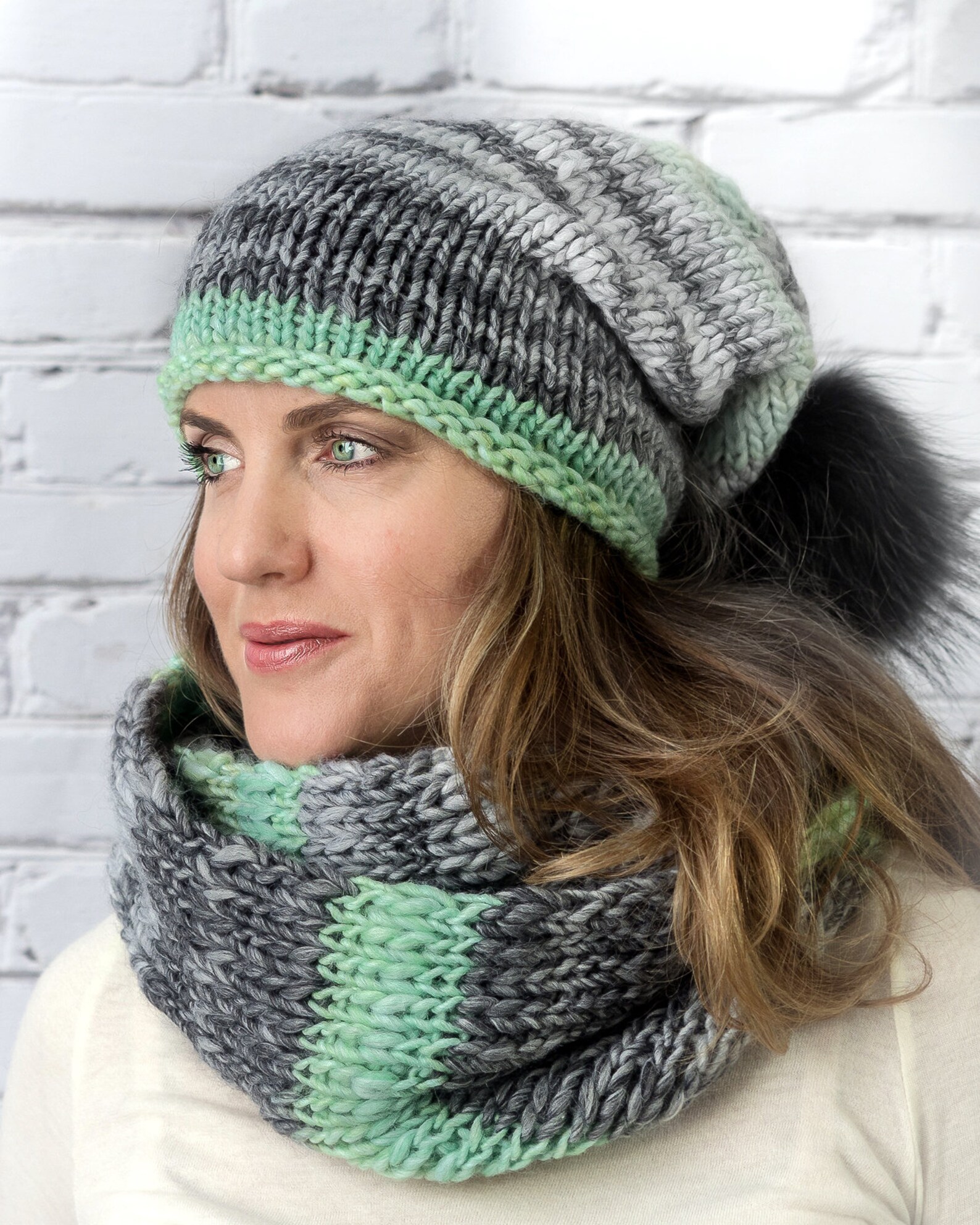 Infinity scarf and pompom hat winter set for women Winter Etsy