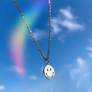 Stainless Steel Smiley Face Charm Necklace Delicate Thin Minimal Chain - Adjustable - Everyday Jewelry Layering Rave Festival Edgy