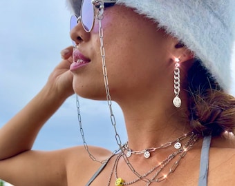 Sunglass Chain- Pure Stainless Steel - Silver Lightweight Paperclip Style for Rave/Festival & Everyday Wear