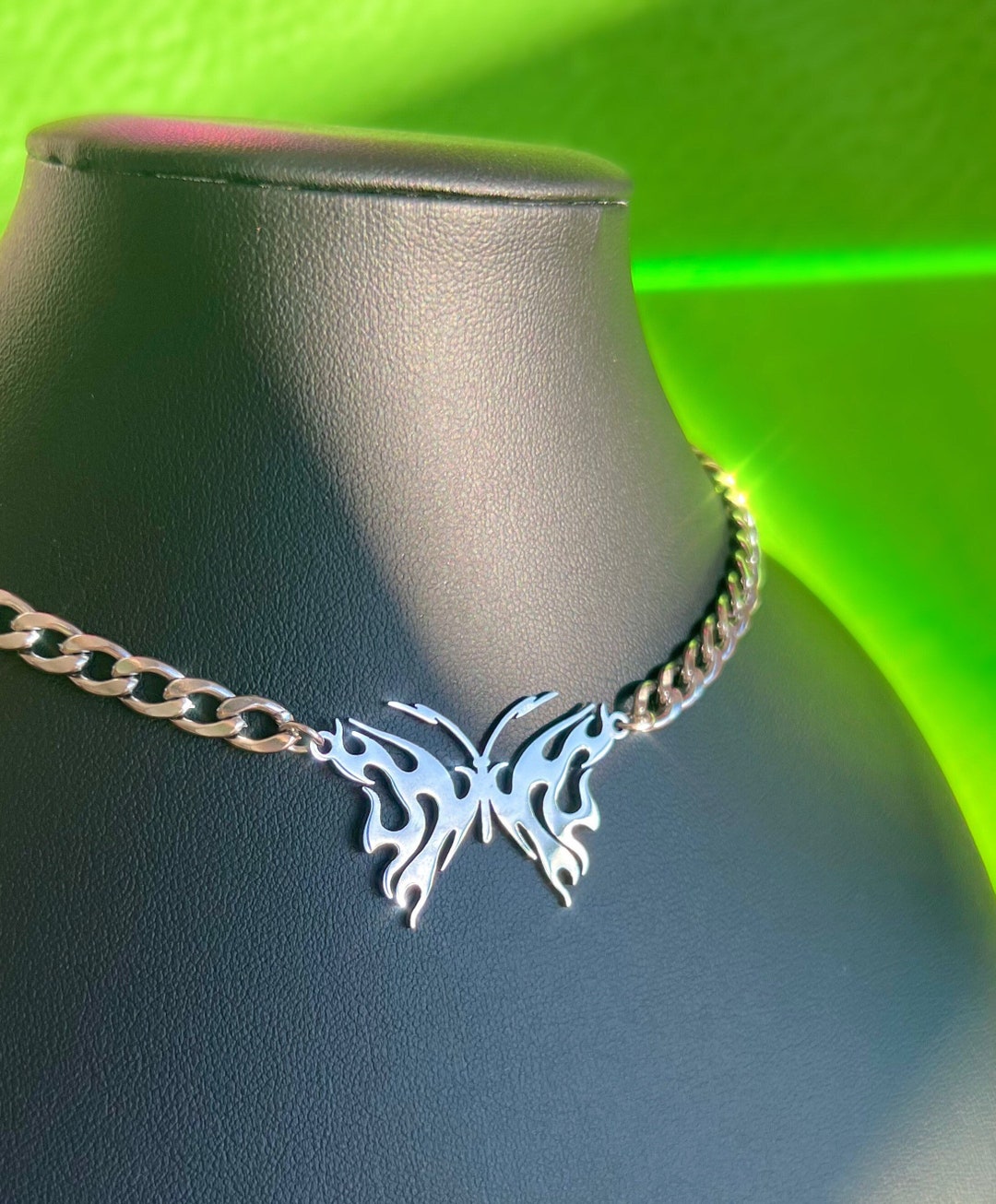 Y2K Butterfly Silver Stainless Steel Curb Chain 2000s 90s Necklace ...