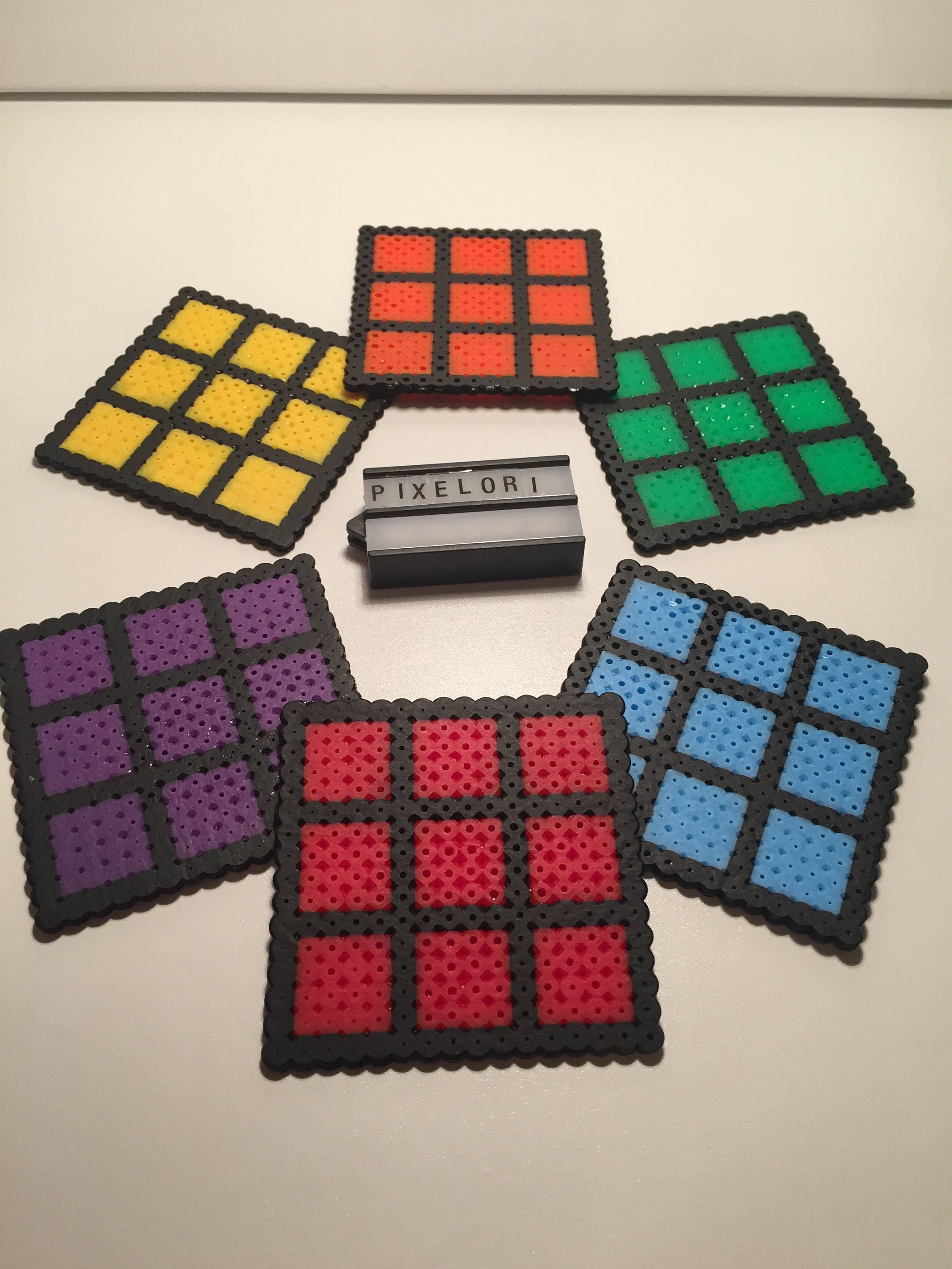 Set Of 6 Rubik S Cube Coasters Hama Bead Christmas Retro Etsy
