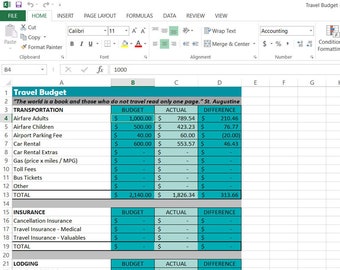 Vacation Budget Spreadsheet