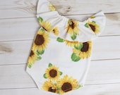 Sitter Sunflower Romper, off shoulder Babygirl Romper, 9-12 months Baby Cake Smash Outfit Milestone prop