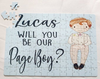 Page boy gift, will you be our our page boy? usher, ring bearer, best man, wedding gift, groomsman gift. Jigsaw puzzle gift.