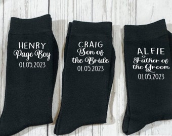 Bridal party adult and children's socks. Grooms, best man, father of the bride/groom. page boy, groomsman, usher. Son of the bride.