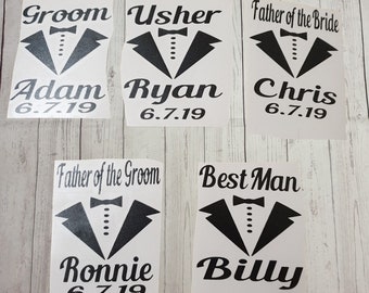 DIY Wedding vinyl transfers. Stickers. Glass transfer. Glass vinyls. Bride. Groom. Bridesmaid and more glass vinyl. Flute vinyl.