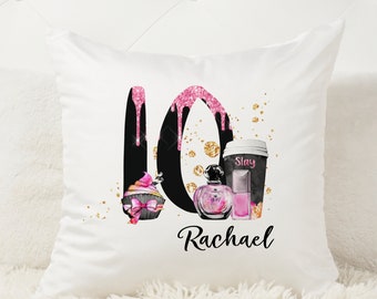 Coussin personnalisé, coussin thème maquillage, coussin beauté, coussin anniversaire, coussin chambre, coussin dressing.