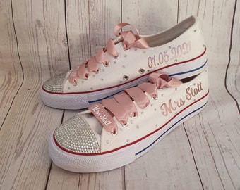 Wedding pumps. Personalised wedding pumps. Wedding shoes. Bridal shoes. Bridal pumps. Wedding trainers. Wedding sneakers. Bride. Mrs to be.