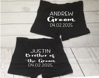 Black boxer shorts, groom boxer shorts, personalised boxer shorts, wedding boxers, bridal party boxers, best man, usher, jersey style boxers