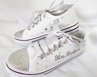 Wedding pumps. Personalised wedding pumps. Wedding shoes. Bridal shoes. Bridal pumps. Wedding trainers. Wedding sneakers. Bride. Mrs to be.