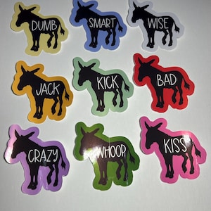 Funny donkey stickers handmade set of nine