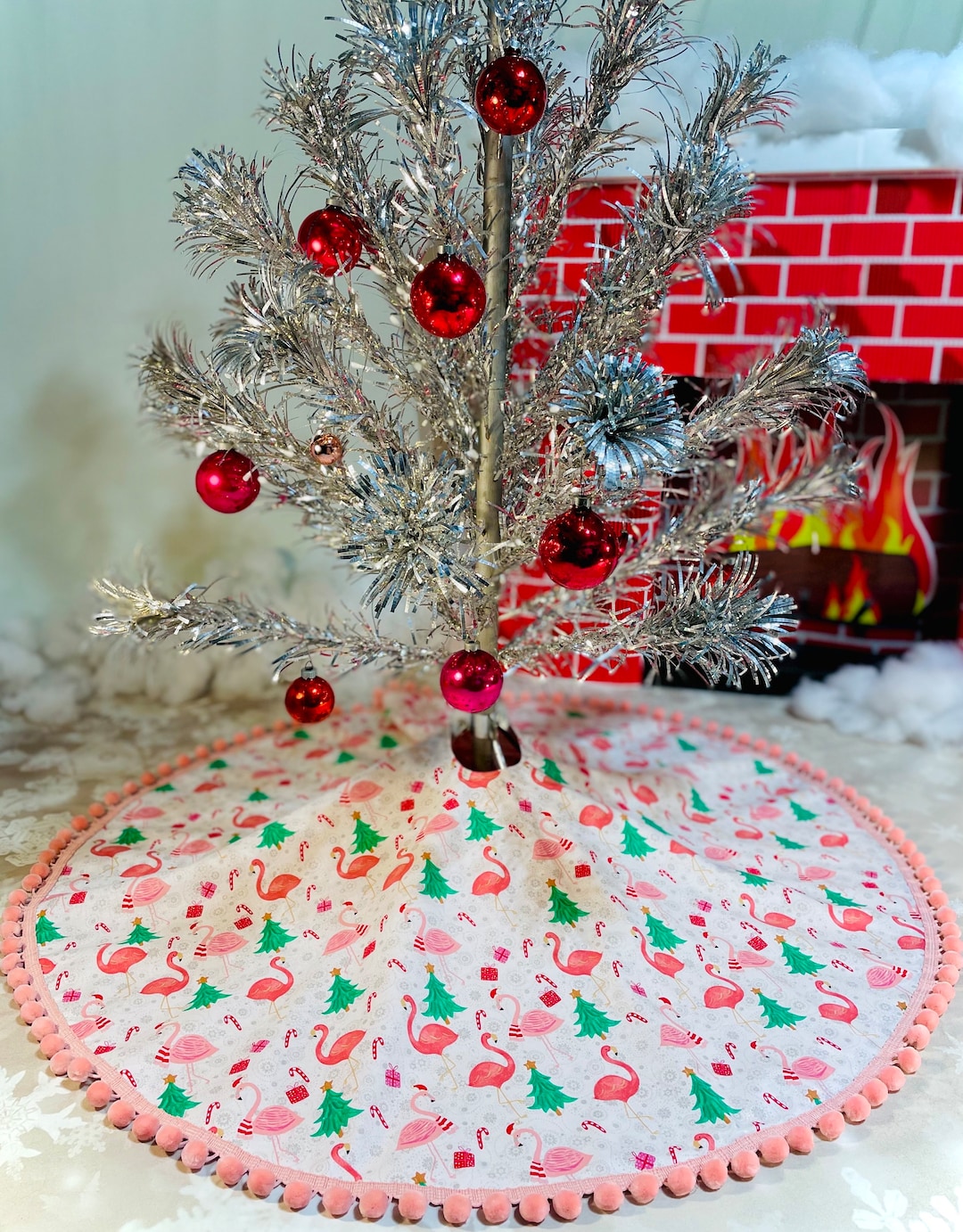 Pink Flamingo Christmas Tree Skirt Etsy