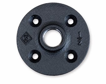 1/2 Inch FIP Pipe Floor Flange (Sold Individually) | Custom Powder Coated | Black Iron Flange for Pipe Shelving | Furniture & Builds