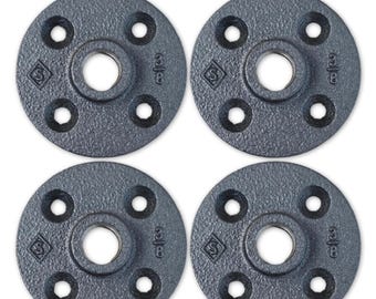 Set of 4+ 3/8" FIP Pipe Floor Flange | Powder Coated Black Iron Pipe Fitting for Shelving, Furniture & Builds