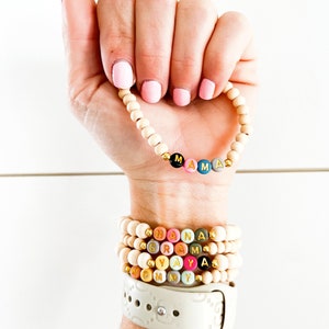 Personalized Muted Color Wood bead Bracelets