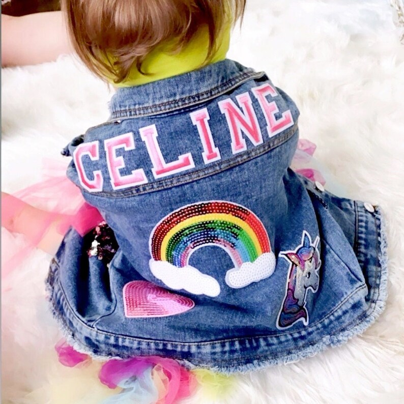 Kids Personalized Denim Varsity Jacket image 2