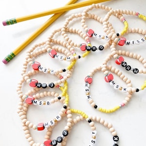Back to School Apple & Pencil Bracelet, Personalized