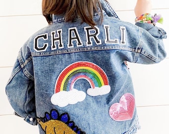 Kids Personalized Denim Varsity Jacket