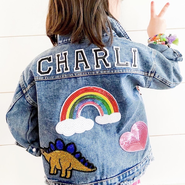 Kids Personalized Denim Varsity Jacket