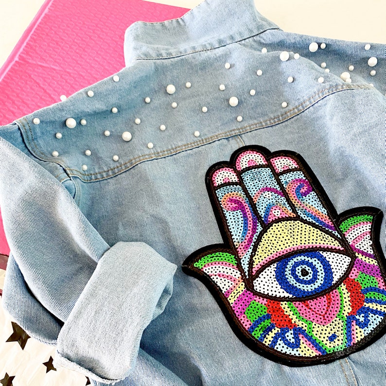 Pearl Denim Hamsa Jacket Etsy