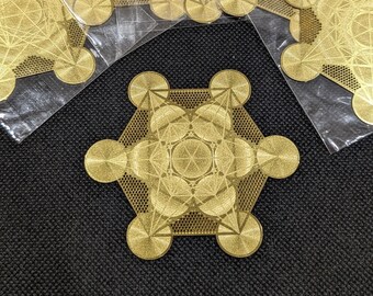 Metatron's Cube | Mini Crystal Grid Base | Sacred Geometry | Gold Coloured Metal Grid