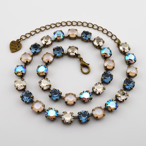 Blue Austrian Crystal Necklace Bracelet Set, Handmade Jewelry Gift, "Bashful Blues"
