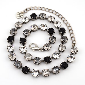 Crystal Jewelry, Necklace or Bracelet &quot;Midnight Twinkle&quot; | Black & White Crystal Jewelry | 8mm Austrian Crystal Jewelry For Weddings