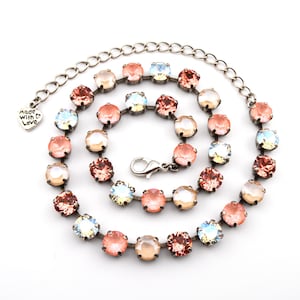 Pink Austrian Crystal Necklace Bracelet Set, Handmade Jewelry Gift, "Bermuda Pink"