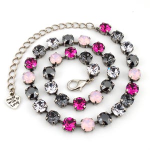 Crystal Jewelry, Necklace or Bracelet &quot;Smoky Fuchsia&quot; | Black and Pink Crystal Jewelry | 8mm Austrian Crystal Jewelry Gifts For Women