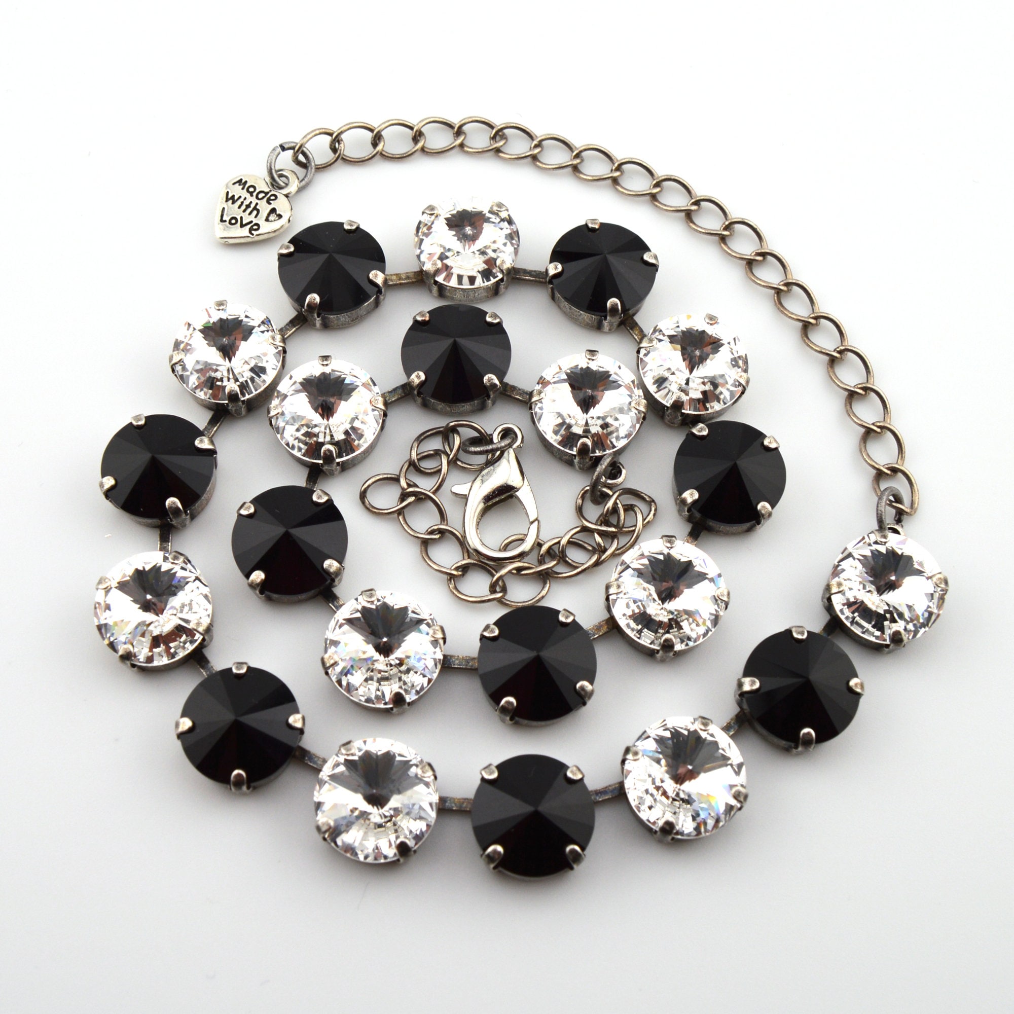 Black & White Austrian Crystal Necklace Bracelet Set 