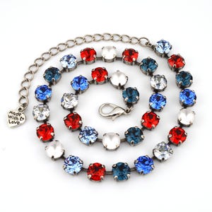 Patriotic Austrian Crystal Necklace Bracelet Set, Handmade Jewelry Gift, "Stars & Stripes"