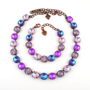 Crystal Jewelry, Necklace or Bracelet &quot;Galactic Glam&quot; | Purple Crystal Jewelry | 12mm Austrian Crystal Jewelry Handmade Gift For Women