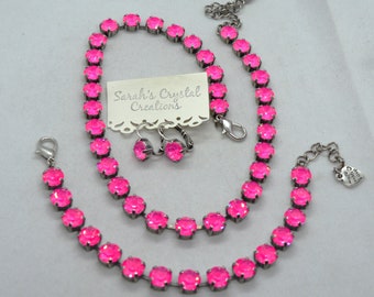 Electric Pink Genuine Austrian Crystal Necklace, Bracelet or Earrings