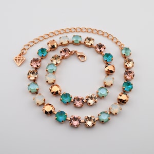 Crystal Jewelry, Necklace or Bracelet &quot;Mojito Mint&quot; | Rose Gold and Green Crystal Jewelry | 8mm Austrian Crystal Jewelry Gifts For Weddings