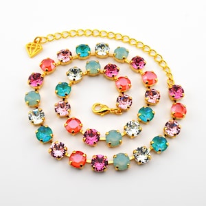 Crystal Jewelry, Necklace or Bracelet &quot;Coral Blossom&quot; | Green and Pink Crystal Jewelry | 8mm Austrian Crystal Jewelry Handmade For Weddings
