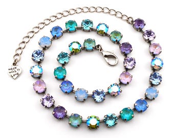 Purple & Blue Crystal Jewelry, Necklace or Bracelet "Vitamin Sea" | 8mm Austrian Crystal Jewelry Handmade Gifts For Summer Beach Wedding