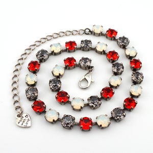 Crystal Jewelry, Necklace or Bracelet &quot;Buffalo Plaid&quot; | Black & Red Crystal Jewelry | 8mm Austrian Crystal Jewelry Handmade Gift For Women