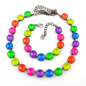 Neon Crystal Jewelry, Necklace or Bracelet &quot;Amped Up&quot; | Neon Rainbow Crystal Jewelry | 12mm Austrian Crystal Jewelry Handmade Gift For Women