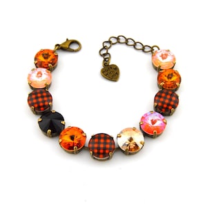 Plaid Themed Crystal Jewelry, Necklace or Bracelet &quot;Autumn Blaze&quot; | Black & Orange Crystal Jewelry | 12mm Austrian Crystal Jewelry For Fall