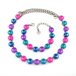 Neon Crystal Jewelry, Necklace or Bracelet &quot;Electric Glamour&quot; | Neon Rainbow Crystal Jewelry | 12mm Austrian Crystal Jewelry Gift For Women